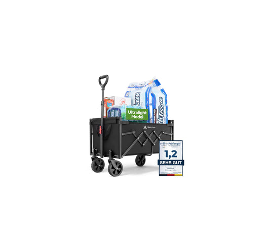 HIKENTURE Bollerwagen Faltbar: Ein faltbarer Wagen (65L) zum Transport von bis zu 100kg Lasten für Freizeit und Einkauf.