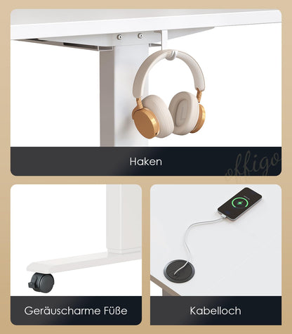 OffiGo Höhenverstellbarer Schreibtisch elektrisch 160x70cm – Weiss