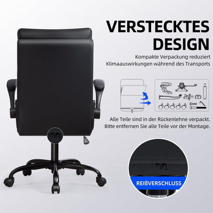 Asukale Ergonomischer Bürostuhl – Chefsessel Leder Schwarz