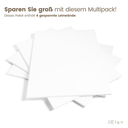 Elan Keilrahmen Leinwand 60x90 cm, 4er Set, 100% Baumwolle, 280 g/m²