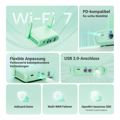 GL.iNet GL-MT3600BE Beryl 7 Wi-Fi 7 VPN-Reiserouter, Dualband