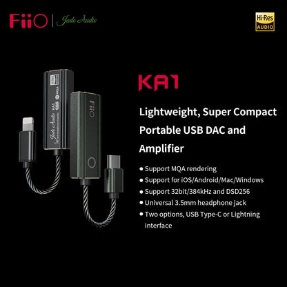 FiiO JadeAudio KA1 Kopfhörer-Verstärker USB-DAC - Typ C, Schwarz