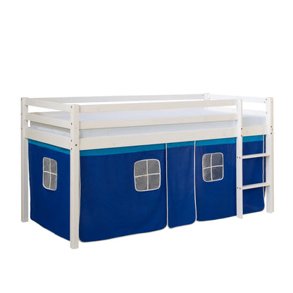 Homestyle4u Kinder Hochbett 90x200 Weiss Blau mit Treppe