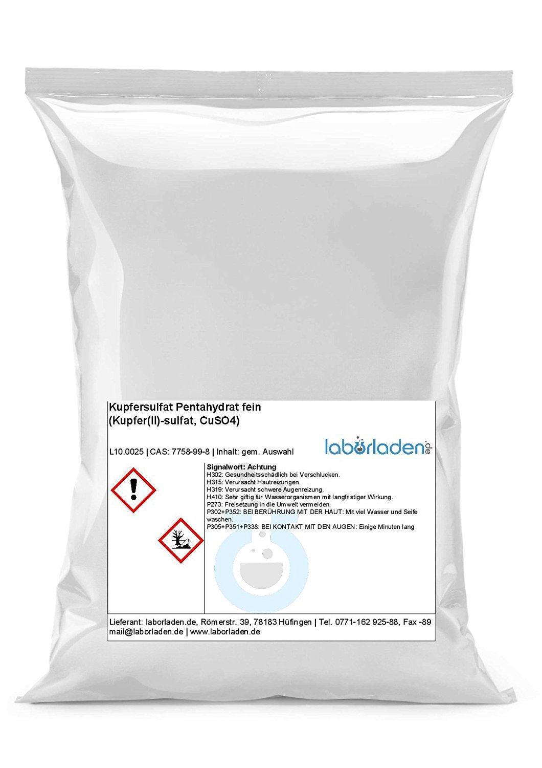 Kupfersulfat Pentahydrat Granulat Laborqualität - 25kg, blaues Granulat. Zur Verwendung als Reagenz in Labor und Industrie.