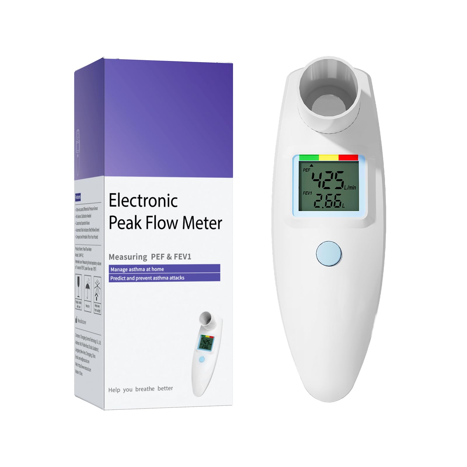 Nascool Peak Flow Meter PEF-1, digitales Spirometer mit LCD zur Messung von PEF und FEV1