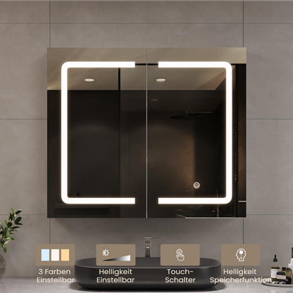 DICTAC Spiegelschrank mit LED-Beleuchtung und Steckdose, 70 cm, Weiss