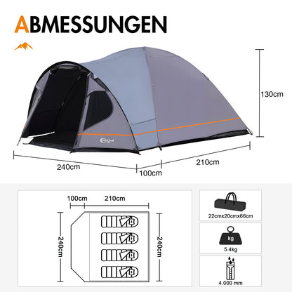 PORTAL Blackout Kuppelzelt für 3-4 Personen mit Vorzelt, 4000 mm