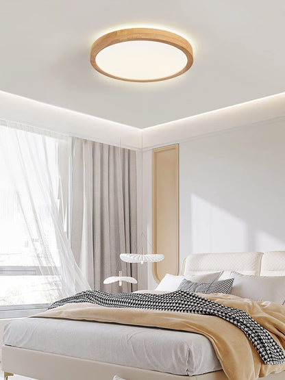 Baerolc LED Deckenleuchte Holz 40CM Rund Dimmbar – mit Fernbedienung