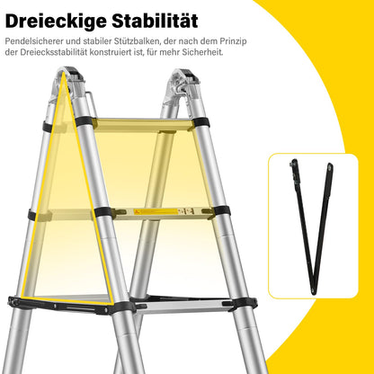 STANEW 5M Alu Teleskop-Klappleiter Multifunktionsleiter – Silber