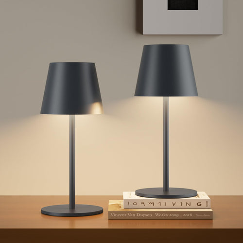 lundwa LED Akku Tischleuchte HT019 dimmbar kabellos 2er-Set Anthrazit aus Aluminium