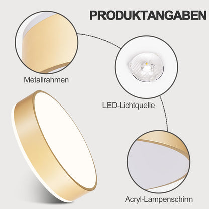 Vikaey moderne LED-Deckenleuchte Gold Metall Ø40cm – 4000K