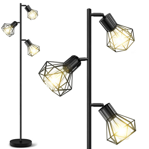 BBHome Industrielle Stehlampe verstellbare Käfigköpfe Schwarz. Schwarz, verstellbare Käfigköpfe. Bietet zielgerichtete Raumbeleuchtung.