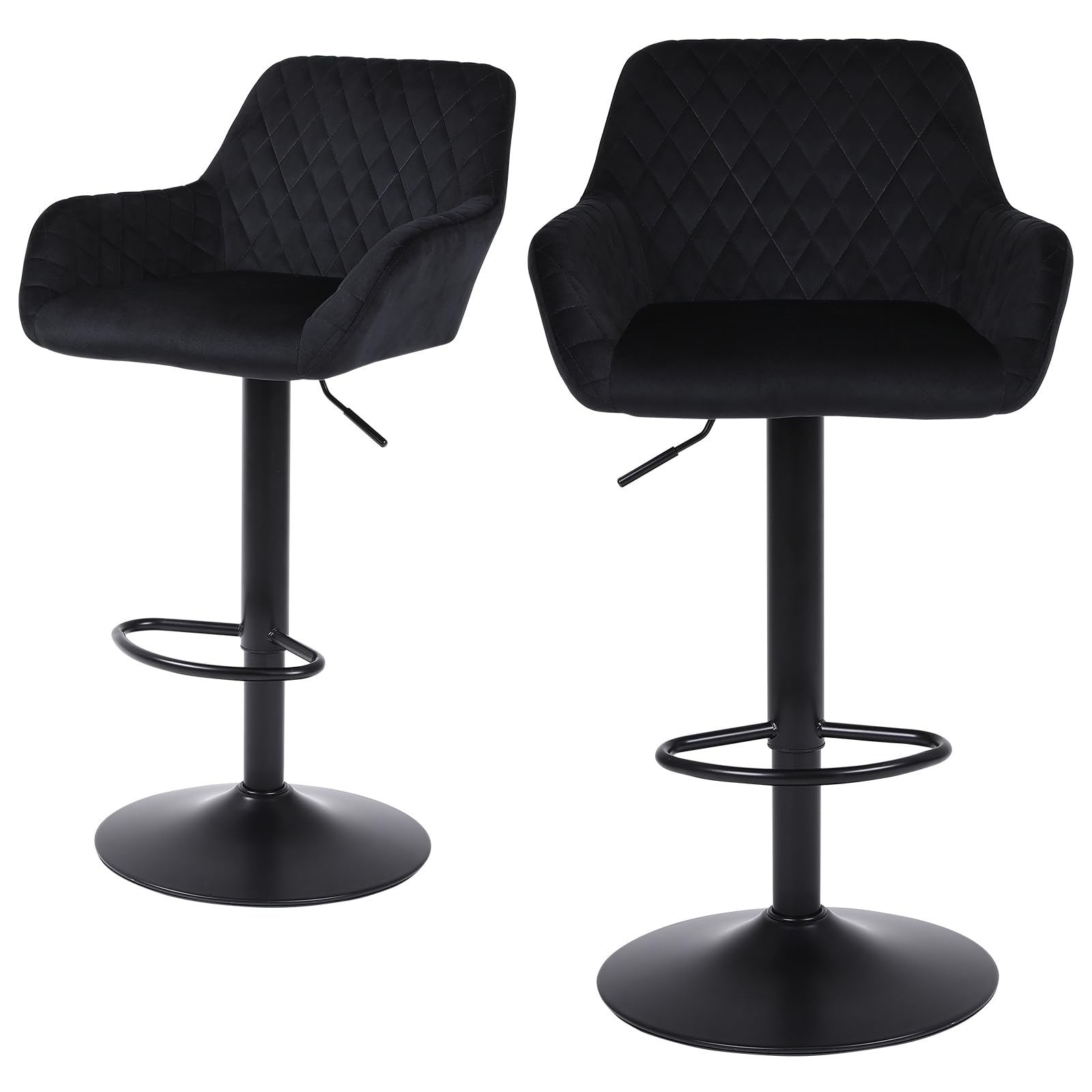 ralex-chair Samt Barhocker. Schwarzer Samt, höhenverstellbar, drehbar, 2er Set. Zum Sitzen an erhöhten Theken.
