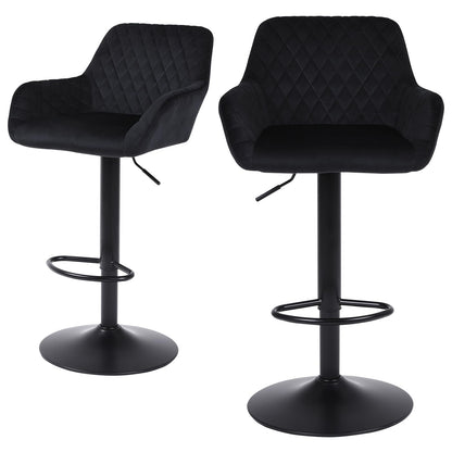 ralex-chair Samt Barhocker. Schwarzer Samt, höhenverstellbar, drehbar, 2er Set. Zum Sitzen an erhöhten Theken.