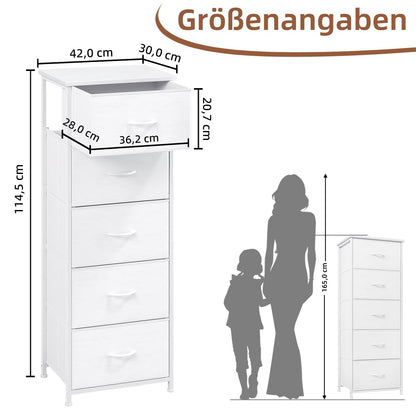 Somdot Kommode mit 5 Stoffschubladen, Schubladenschrank, Weiss