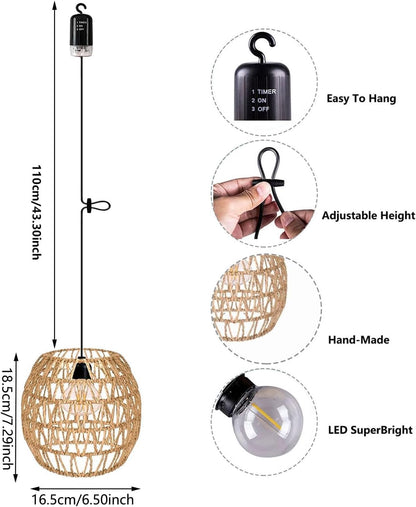 EcoGehen Rattan Hängelampe, batteriebetrieben, 3er-Set, IP66