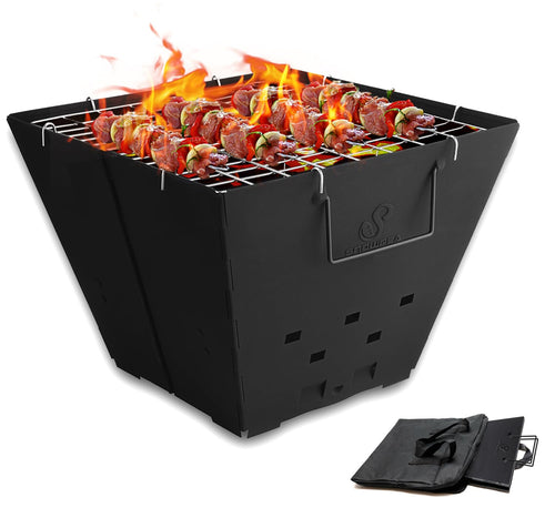 Snowpea Feuerstelle FP-01 – tragbare Feuerschale mit Grillrost aus Eisen für Camping und Terrasse