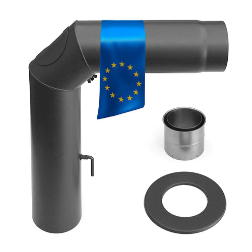 raik Rauchrohr Set 150mm gussgrau 90° - 3-tlg. Zugregulierung: Dreiteiliges Winkelrohr zum Ofenanschluss, regelt Abgaszug.