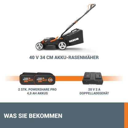 WORX WG779E.1 Akku-Rasenmäher - 34 cm Schnittbreite