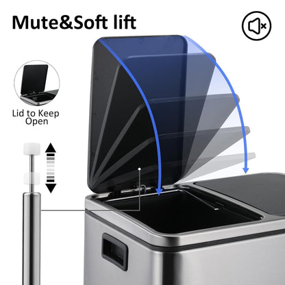 LIFERUN Mülleimer Treteimer 2x15L Metall - Doppelfach Softclose