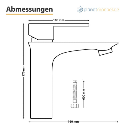 Planetmöbel Waschtischarmatur Einhebelmischer - Schwarz Matt 17 cm