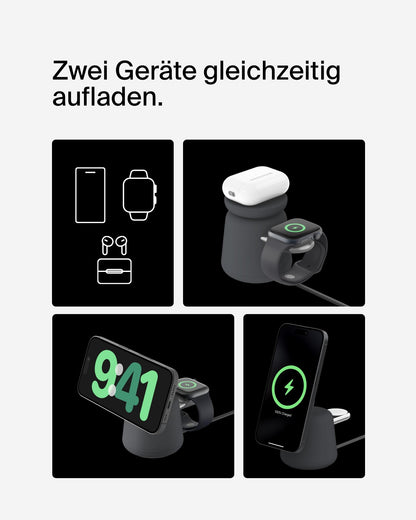 Belkin BoostCharge Pro Qi2 15W 2-in-1 Ladestation - Schwarz