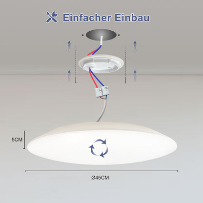 ONDTA LED Deckenleuchte Dimmbar IP54 - Rund Ø45cm