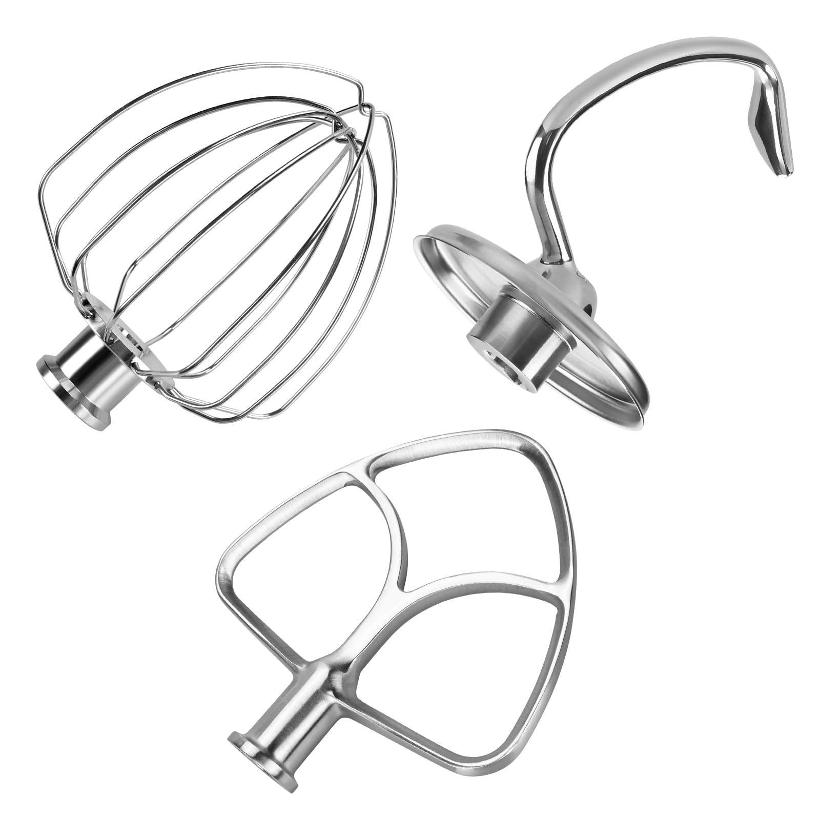MMOBIEL Schneebesen, Flachrührer & Knethaken Set für KitchenAid aus Edelstahl