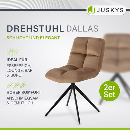 Juskys Dallas Esszimmer Drehstuhl 2er Set Samt Hellbraun