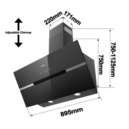 CIARRA CBCB9736F Kopffreie Dunstabzugshaube 90cm Schwarz Wi-Fi
