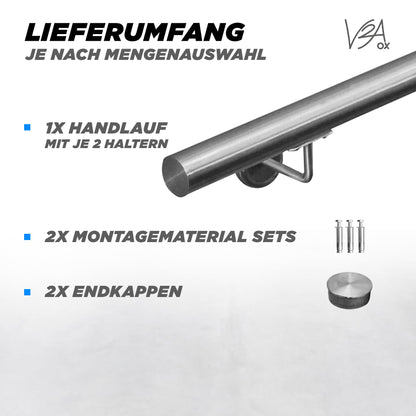 V2Aox Handlauf Treppengeländer Edelstahl rostfrei, 200 cm, Ø 42 mm