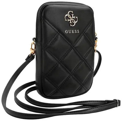 Guess Zip Quilted 4G Handytasche Schwarz mit Reissverschluss