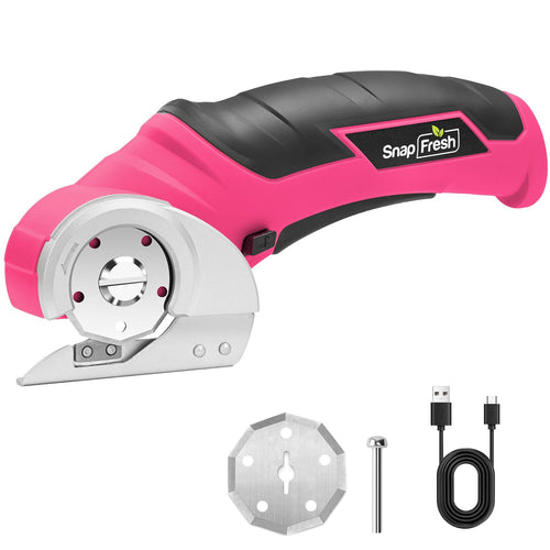 SnapFresh Elektrische Kartonschere 4V Akku-Rollschneider rosa – ergonomischer Griff, selbstschärfende Rollklinge