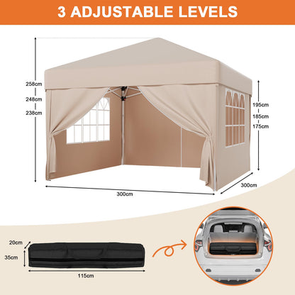 JUMMICO Faltpavillon 3x3 Meter Gartenpavillon – Beige