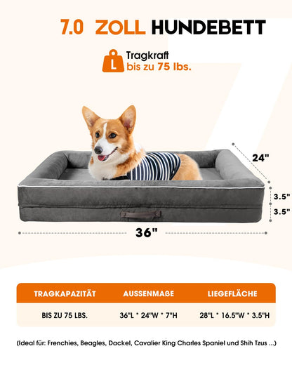 Upvilla Orthopädisches Hundebett für grosse Hunde, waschbar, grau