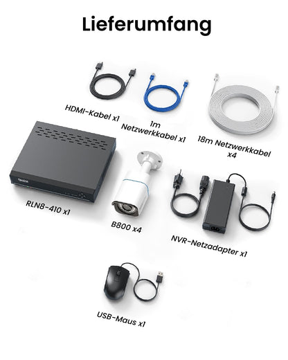 Reolink RLK8-800B4 4K Überwachungskamera Set mit 8-Kanal NVR