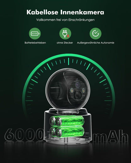 YESKAMOU Y660 Überwachungskamera Innen mit Akku, 2,5K 4MP, 360° WLAN