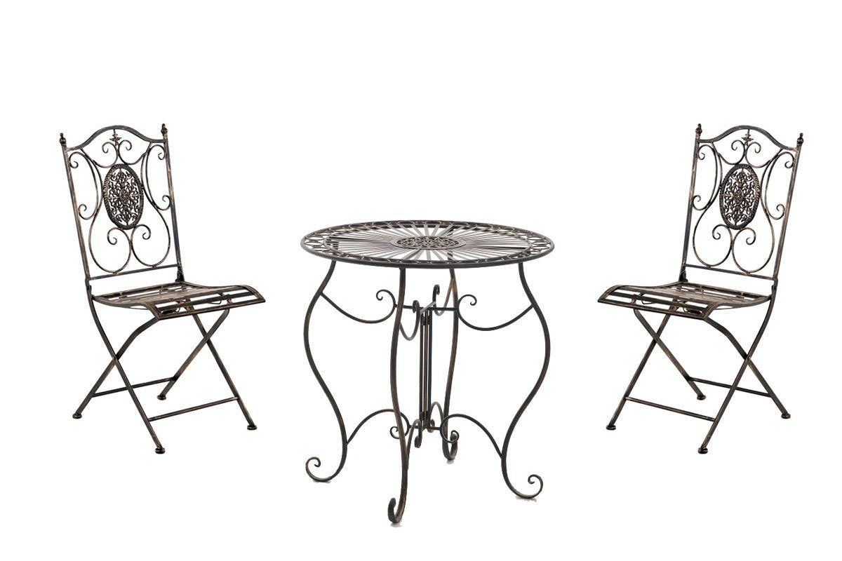 CLP Gartenmöbel-Set Aldeano mit Tisch & 2 Stühlen – Bronze: Bronze Gartenmöbel-Set, als Sitzgruppe im Freien.