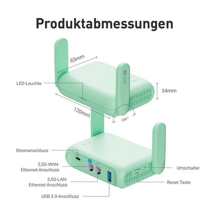 GL.iNet GL-MT3600BE Beryl 7 Wi-Fi 7 VPN-Reiserouter, Dualband