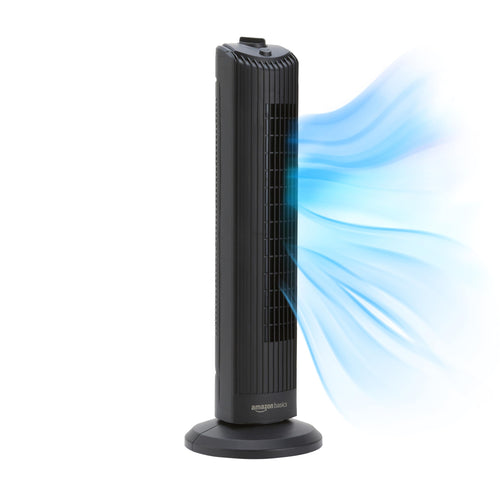 Amazon Basics Turmventilator, oszillierend, 71 cm, 3 Stufen, schwarz – schlankes Design in Mattschwarz