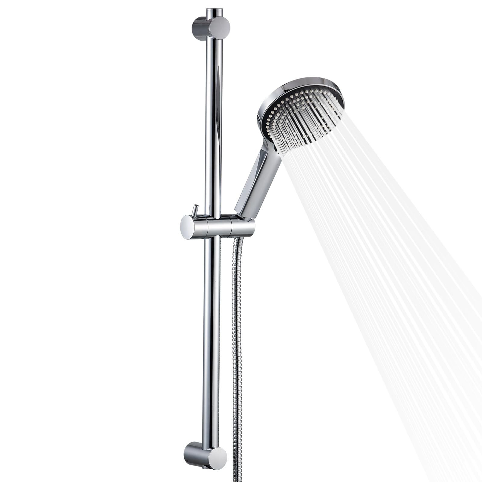 OFFO Duschstangen-Set mit Handbrause, 6 Strahlarten, 70 cm, Chrom und 1,6-m-Schlauch