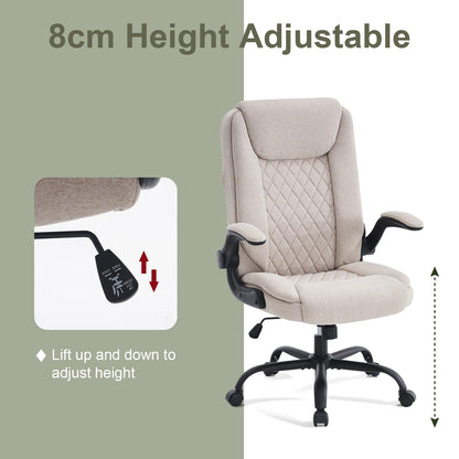 CASTLOVE Ergonomischer Chefsessel - Beige Stoff, klappbar