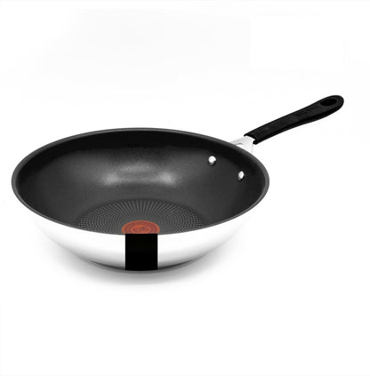 Tefal Jamie Oliver Wokpfanne 28 cm Edelstahl Antihaft Induktion, rund, hochglanzpoliert, schwarzer Griff