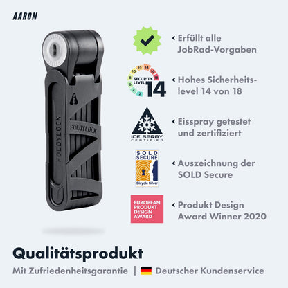 AARON Hochsicherheit Faltschloss Stufe 14 Fahrradschloss – Schwarz