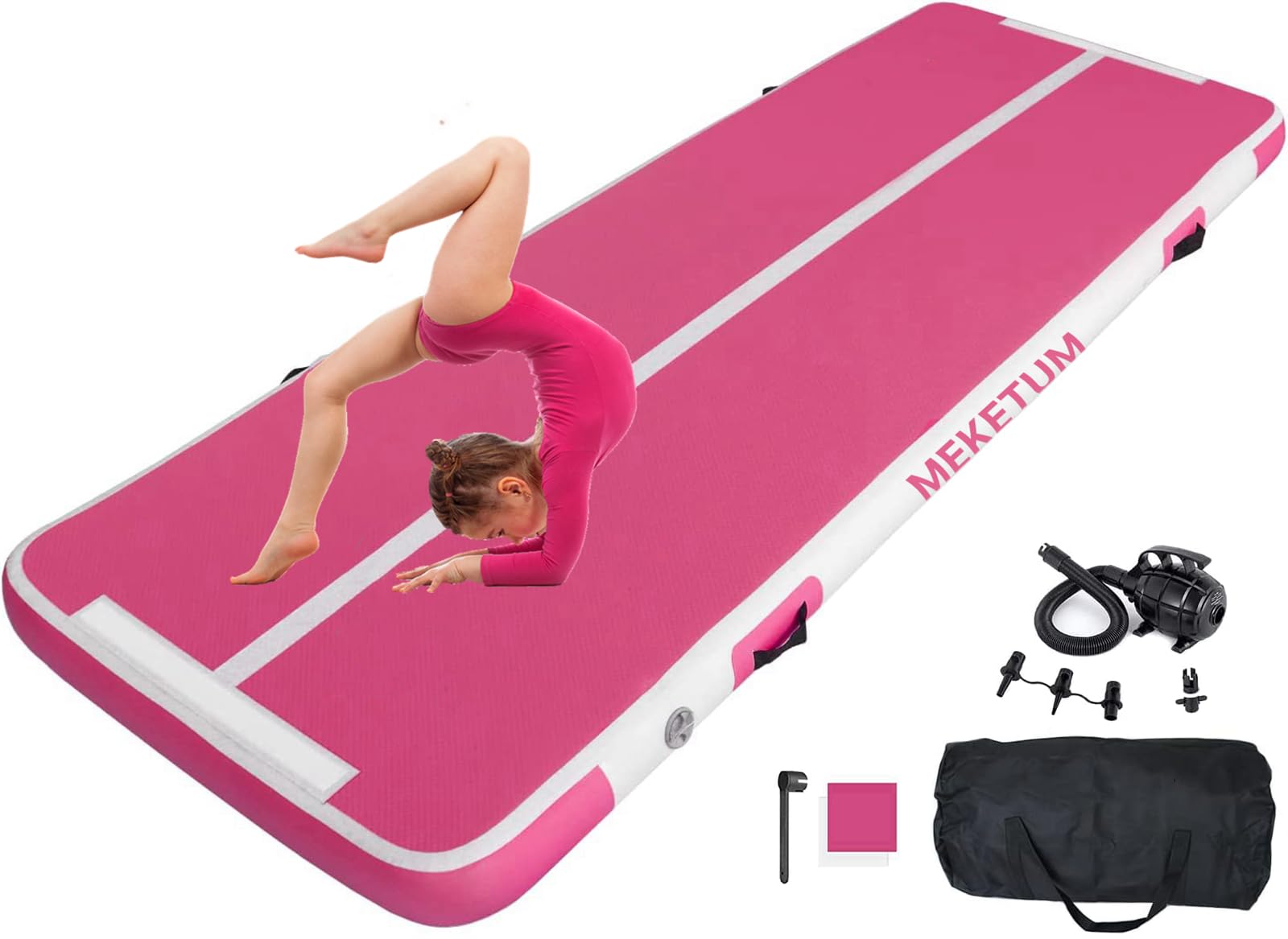 MEKETUM Airtrack Turnmatte aufblasbar, 3 m, 10 cm dick, Rosa