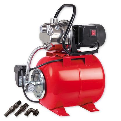 WALTER Edelstahl-Hauswasserwerk 1200 W, 3.800 l/h, 19 l Druckbehälter mit integriertem Manometer