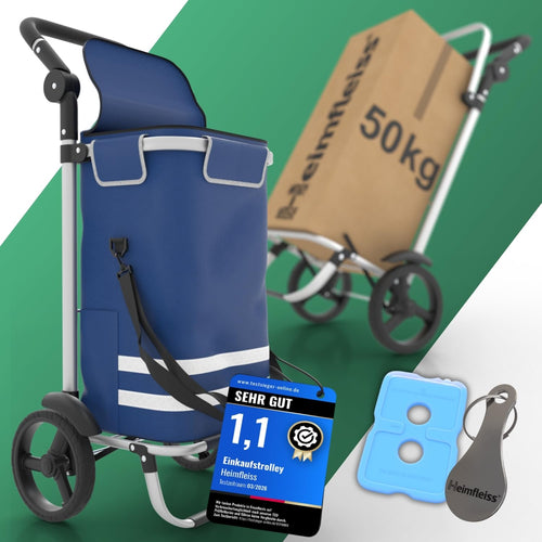 Heimfleiss Einkaufstrolley klappbar mit Kühlfach, 56 Liter, bis 50 kg, mit höhenverstellbarem Griff und Rollen