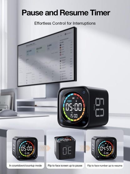 Ticktime TK3 Pomodoro Timer – Würfel-Timer mit Stoppuhr, Schwarz