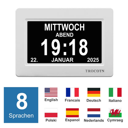 TROCOTN Digitale Tagesuhr für Senioren, Wecker, 7 Zoll, Weiss