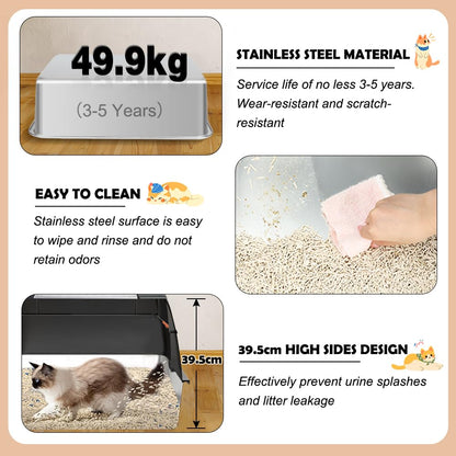 Vivifying Katzenklo aus Edelstahl mit Deckel, Schaufel und Matte, XL